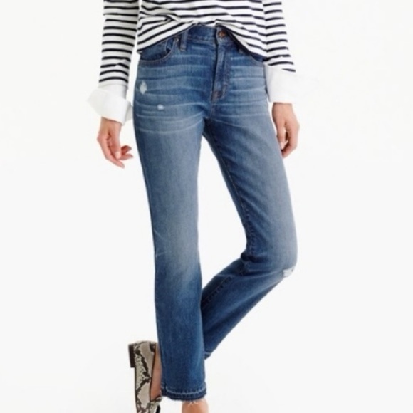 J. Crew Vintage Crop Jeans in Rhodes Medium Wash Frayed Distressed Size 31 - Picture 1 of 11